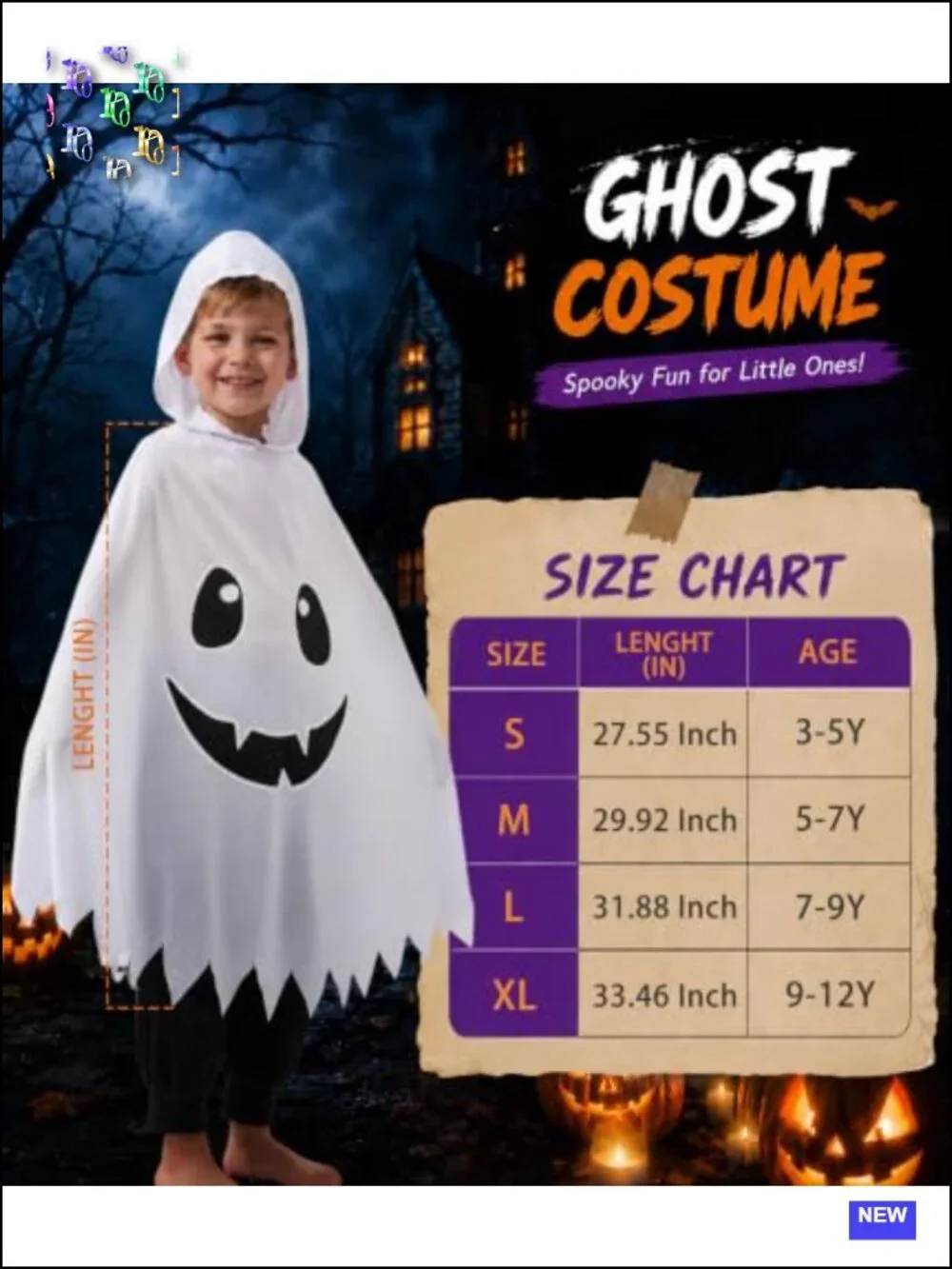 Kids Ghost Halloween Costume Hooded Cape Glow in Dark Polyester Party Favor